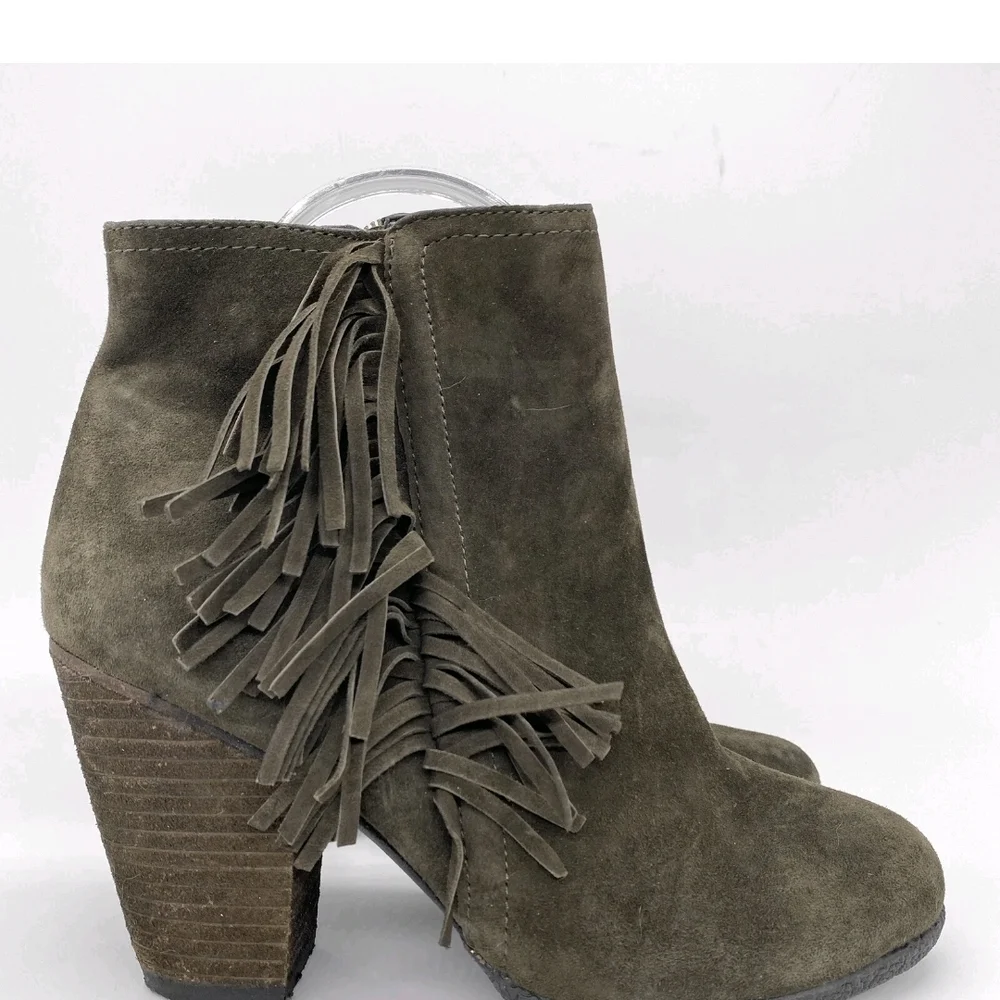 Vince Camuto Fringe Ankle Boots - Olive